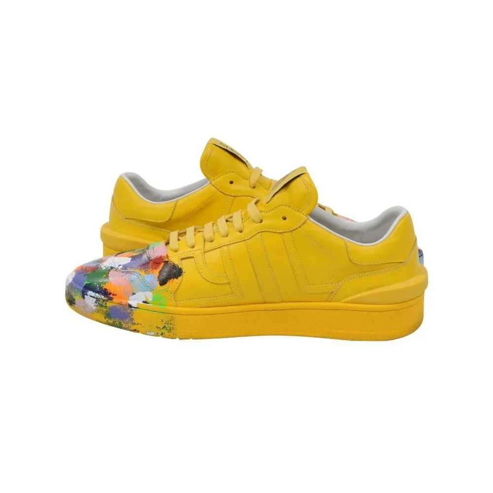 Lanvin Gallery Dept Mens Clay Sneaker US10 43 Yellow Leather Multicolor Painted - Picture 5 of 8